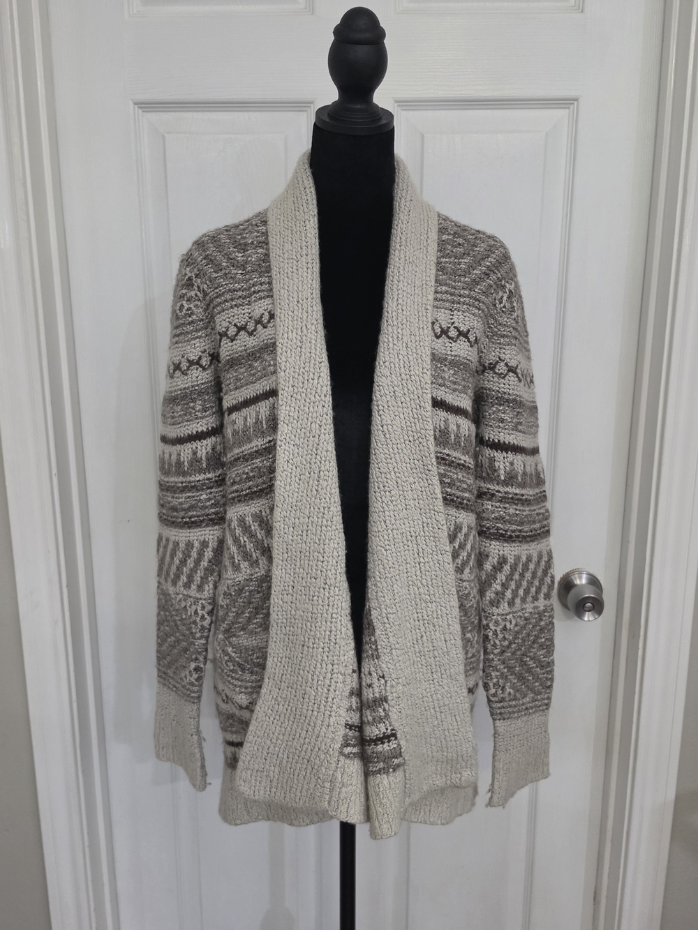 Lucky Brand Women's Cream & Brown Patterned Shawl Cardigan Size Medium